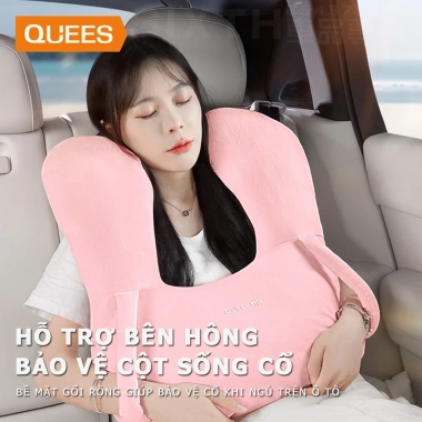 Gối ôm dây an toàn ô tô QUEES trẻ em - Người lớn, chống trẹo cổ, ngủ ngon, 389.802 VND
