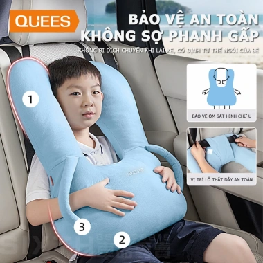 Gối ôm dây an toàn ô tô QUEES trẻ em - Người lớn, chống trẹo cổ, ngủ ngon, 389.802 VND