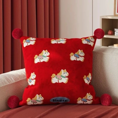 Gối Sofa Pony Đỏ Dễ Thương Đệm lưng, trang trí phòng khách, lễ hội năm mới, 131k