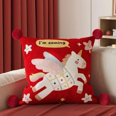 Gối Sofa Pony Đỏ Dễ Thương Đệm lưng, trang trí phòng khách, lễ hội năm mới, 131k