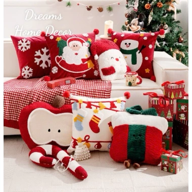 Gối Sofa Thêu Hoạ Tiết Noel - Gối Vuông Tựa Lưng Decor Phòng Khách Giáng Sinh, Giá 245k