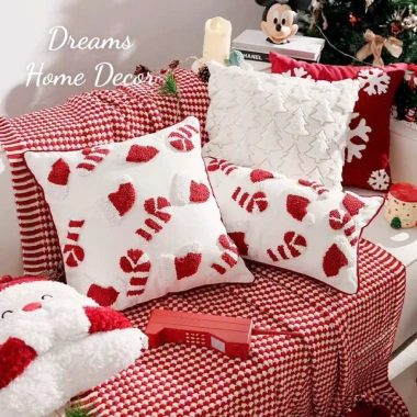 Gối Sofa Thêu Hoạ Tiết Noel - Gối Vuông Tựa Lưng Decor Phòng Khách Giáng Sinh, Giá 245k