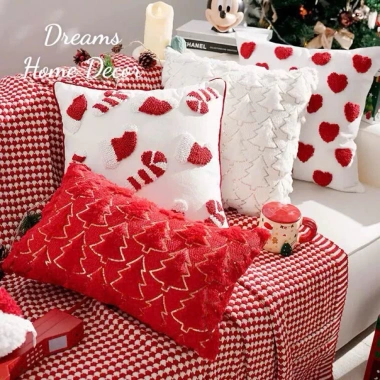 Gối Sofa Thêu Hoạ Tiết Noel - Gối Vuông Tựa Lưng Decor Phòng Khách Giáng Sinh, Giá 245k