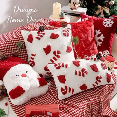 Gối Sofa Thêu Hoạ Tiết Noel - Gối Vuông Tựa Lưng Decor Phòng Khách Giáng Sinh, Giá 245k