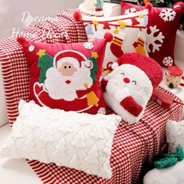 Gối Sofa Thêu Hoạ Tiết Noel - Gối Vuông Tựa Lưng Decor Phòng Khách Giáng Sinh, Giá 245k