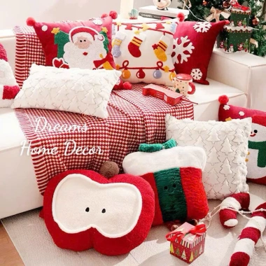 Gối Sofa Thêu Hoạ Tiết Noel - Gối Vuông Tựa Lưng Decor Phòng Khách Giáng Sinh, Giá 245k