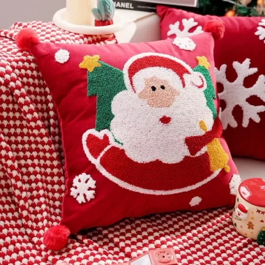 Gối Sofa Thêu Hoạ Tiết Noel - Gối Vuông Tựa Lưng Decor Phòng Khách Giáng Sinh, Giá 245k