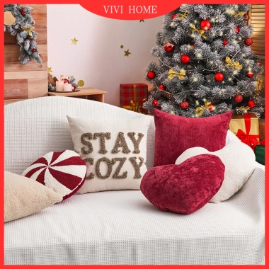 Gối Trang Trí Đỏ Giáng Sinh 45x45 - Nhung Thêu, Đệm Xe, Ném Nhẹ, Phòng Khách, Sofa, Giá Ưu Đãi 210.765 VND