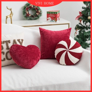 Gối Trang Trí Giáng Sinh Đỏ 45x45 - Nhung thêu, ném đệm xe, phù hợp phòng khách sofa, giá ưu đãi 210.765 VND 2