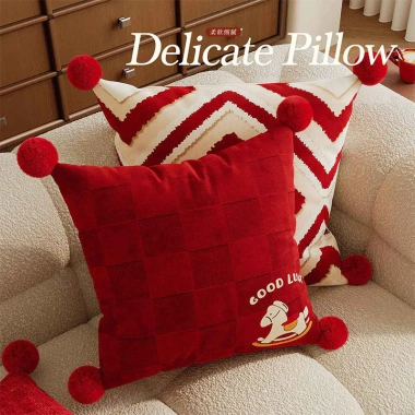 Gối trang trí nhà màu đỏ, đệm lưng sofa thân thiện da, tháo rời & giặt được 181.488₫