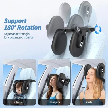 Gối tựa đầu ghế ô tô Trái phải 360° - Đệm ngủ du lịch điều chỉnh xoay cho trẻ em và người lớn, giảm giá 429.000₫