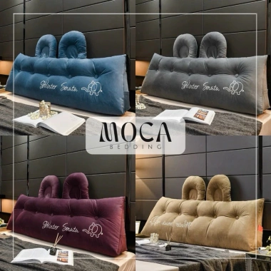 Gối Tựa Đầu Giường Tam Giác 1m5-1m8 Tai Gấu Thêu 19 Màu - Giá Ưu Đãi 509k