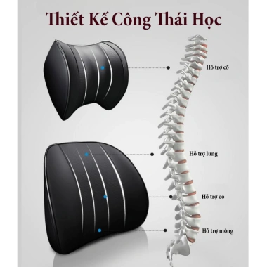 Gối Tựa Đầu & Lưng Ô Tô Cao Su Non Bọc Da – Thoáng Khí, Chống Đau Lưng, Mỏi Cổ – 145k Hoàng Nam Auto