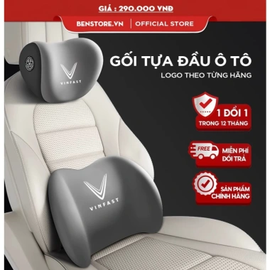 Gối tựa đầu lưng ô tô công thái học in logo hãng xe – Chống mỏi vai gáy, Benstore 169k