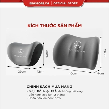 Gối tựa đầu lưng ô tô công thái học in logo hãng xe – Chống mỏi vai gáy, Benstore 169k