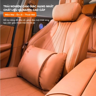 Gối Tựa Đầu và Lưng Ô Tô Da Nappa Cao Cấp - Giảm Đau Cổ, Thắt Lưng, Giá 118.000₫