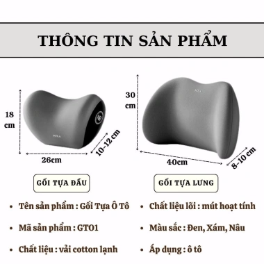 Gối tựa lưng & đầu cao su mềm, hỗ trợ cột sống giảm đau mỏi cho ghế ô tô, văn phòng