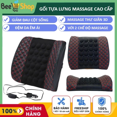 Gối tựa lưng massage rung 12V bọc da giảm đau lưng ô tô - Giá ưu đãi 163,000₫