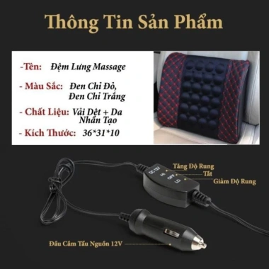 Gối Tựa Lưng Massage Xe Ô Tô - Đệm Lưng Chống Đau Mỏi, Giảm 30%