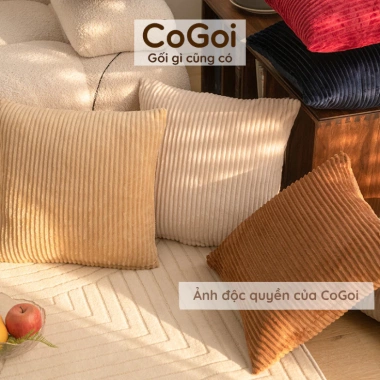 Gối tựa lưng sofa nhung tăm vuông 45x45 50x50 sang chảnh châu Âu giá 77.000 VND