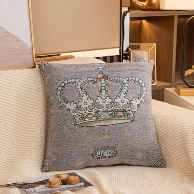 Gối tựa lưng sofa vuông 45x45 cm vải nỉ nhung thêu vương miện - Gối ôm văn phòng decor giá 13.900đ