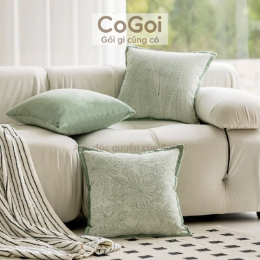 Gối tựa sofa 45x45cm họa tiết độc đáo màu be xanh lá - Sang trọng, chỉ 137k