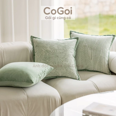 Gối tựa sofa 45x45cm họa tiết độc đáo màu be xanh lá - Sang trọng, chỉ 137k