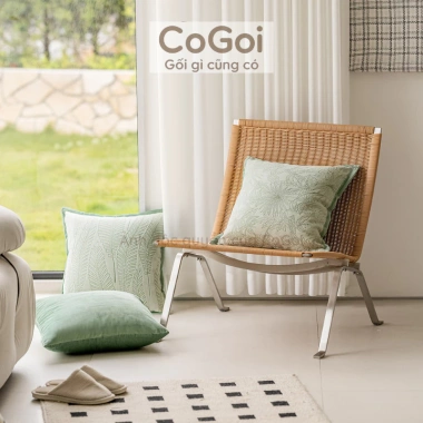 Gối tựa sofa 45x45cm họa tiết độc đáo màu be xanh lá - Sang trọng, chỉ 137k