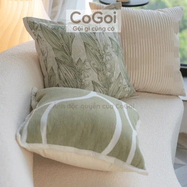Gối tựa sofa 45x45cm họa tiết độc đáo màu be xanh lá - Sang trọng, chỉ 137k