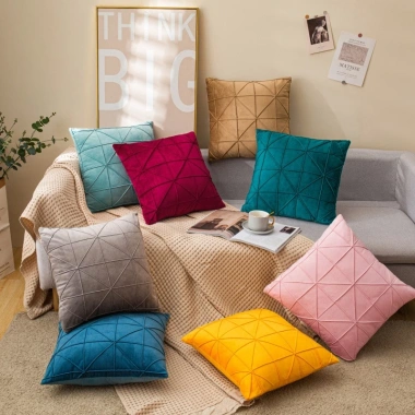 Gối tựa sofa 45x45cm vải nhung mềm mịn, thiết kế kẻ Zizac hiện đại, decor văn phòng, quán bar - 14.900₫ 2