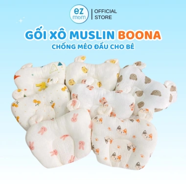 Gối Xô Muslin Boona Trái Tim Tai Gấu - Chống Méo Đầu Cho Bé Sơ Sinh, 56.000đ