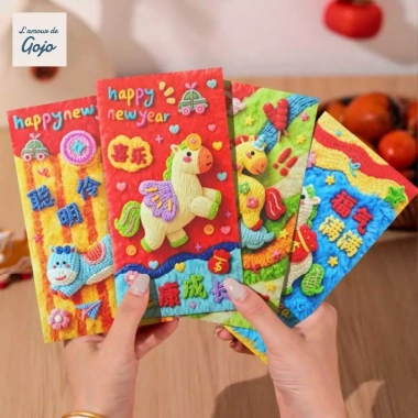 GOJO 6 Phong Bì Tiền Năm Ngựa Đỏ Giả Thêu - Giấy Dày Truyền Thống May Mắn, Giá 17.096₫