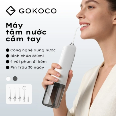 GOKOCO Máy Tăm Nước Cầm Tay 4 Chế Độ 4 Vòi Phun Pin 30 Ngày IPX7 - Làm Sạch Răng Miệng, Hỗ Trợ Niềng Răng Giá 339k