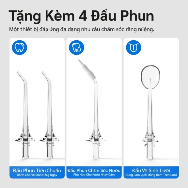 GOKOCO Máy Tăm Nước Cầm Tay 4 Chế Độ 4 Vòi Phun Pin 30 Ngày IPX7 - Làm Sạch Răng Miệng, Hỗ Trợ Niềng Răng Giá 339k