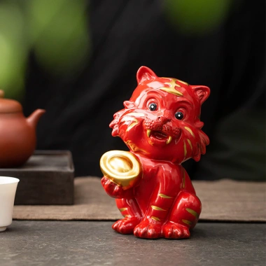 Gốm Đỏ Hổ Nhỏ May Mắn Cung Hổ - Đồ Trang Trí Phòng Khách Văn Phòng, Giảm Giá 374k