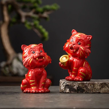 Gốm Đỏ Hổ Nhỏ May Mắn Cung Hổ - Đồ Trang Trí Phòng Khách Văn Phòng, Giảm Giá 374k