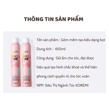 Gôm mềm keo xịt giữ nếp tóc nữ 450ml - Bọt dày đặc micron, hòa tan, nhẹ, bảo vệ và nuôi dưỡng tóc - Giá ưu đãi 48.999 VND