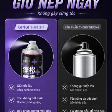 Gôm xịt tóc GINBI 200ml - Tạo phồng, giữ nếp mềm, bồng bềnh tự nhiên, chỉ 45.000đ