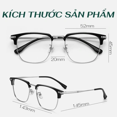 Gọng Kính HUNO 2.025 K68 Nam Nữ - Kim loại vuông thời trang, chống ánh sáng xanh 9