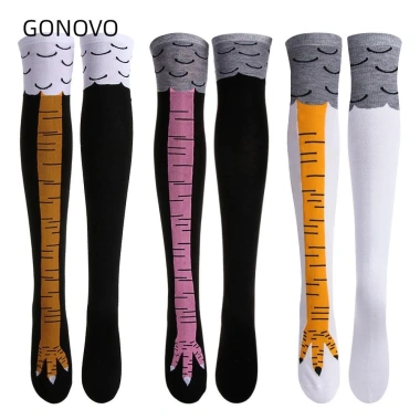GONOVO Đôi Tất Chân Cao Qua Gối In Hình Chân Gà 3D Ngộ Nghĩnh - Giá Ưu Đãi, Siêu Đáng Yêu