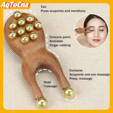 Guasha Mũi Gỗ AqToCna - Massage Hạt Đồng, Chống Tĩnh Điện, Thư Giãn Mặt Mũi