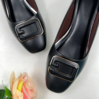 Guốc Cao Gót Nữ Da Mềm Mũi Vuông Đính Nơ Sang Trọng Đế Vuông 3cm NUDDO N3N02 475k