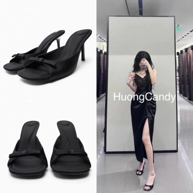 Guốc ZR đính nơ đen 8cm chân mảnh lùi 1 sz FullBox sẵn hàng - Giá chỉ 299.000₫