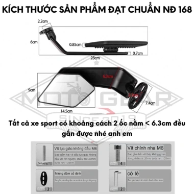 Gương Cánh Én SM1 Sport cho Yamaha và Honda - Giá ưu đãi 168k, góc nhìn rộng, mỏng nhẹ 2
