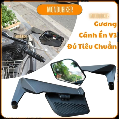 Gương Cánh Én V3 MONDUBIKER 85x130mm cho Xe máy, Xe điện - Phong cách chắc chắn, góc cạnh mạnh mẽ