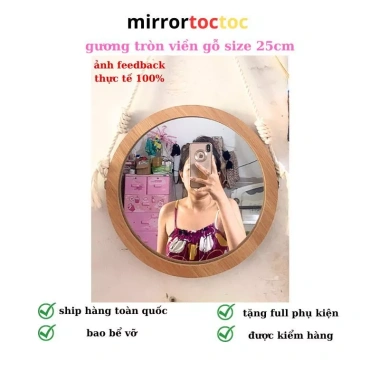 Gương treo tường phòng tắm tròn viền gỗ, decor, móc dây thừng, giá rẻ 42.000 VNĐ 3