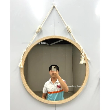 Gương treo tường phòng tắm tròn viền gỗ, decor, móc dây thừng, giá rẻ 42.000 VNĐ 6