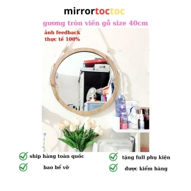 Gương treo tường phòng tắm tròn viền gỗ, decor, móc dây thừng, giá rẻ 42.000 VNĐ 7