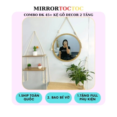 Gương treo tường phòng tắm tròn viền gỗ, decor, móc dây thừng, giá rẻ 42.000 VNĐ 8