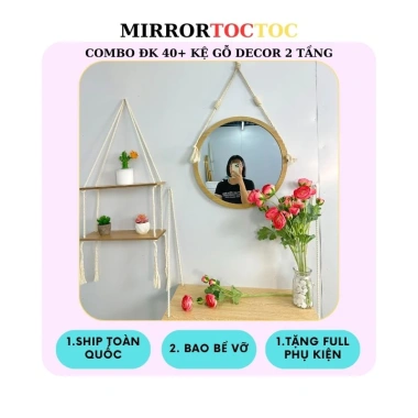 Gương treo tường phòng tắm tròn viền gỗ, decor, móc dây thừng, giá rẻ 42.000 VNĐ 9